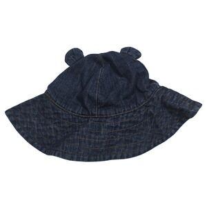 Baby Gap Clothes Denim Jean Teddy Bear Ear Sun Bucket Hat 6-12 Summer Chin Strap